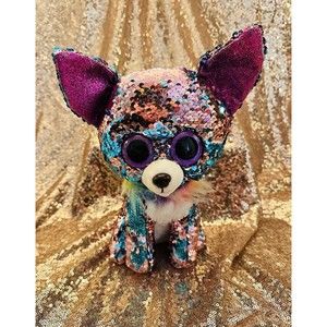 Ty FLIPPABLES Yappy the Chihuahua  Sequins Medium 10" Plush Beanie Boos 2018 P7